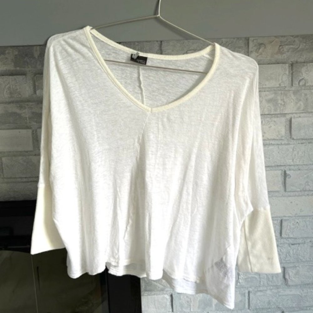 Juniors 3/4 Sleeve Top, Size M, Off-White/Cream